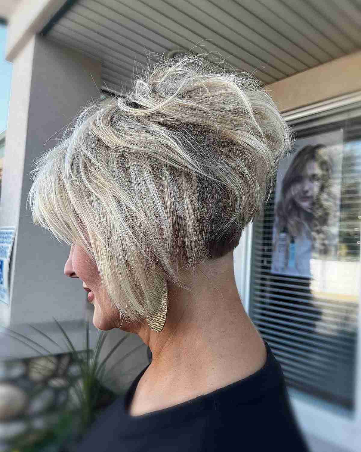 Short Messy Concave Bob for Older Ladies