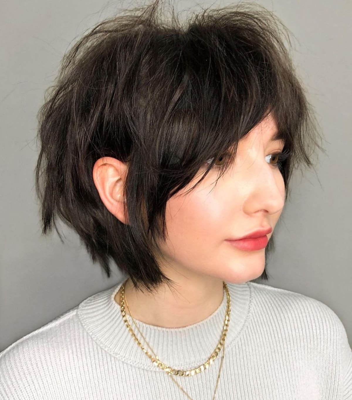 Dark Brown Short Shag With Bangs