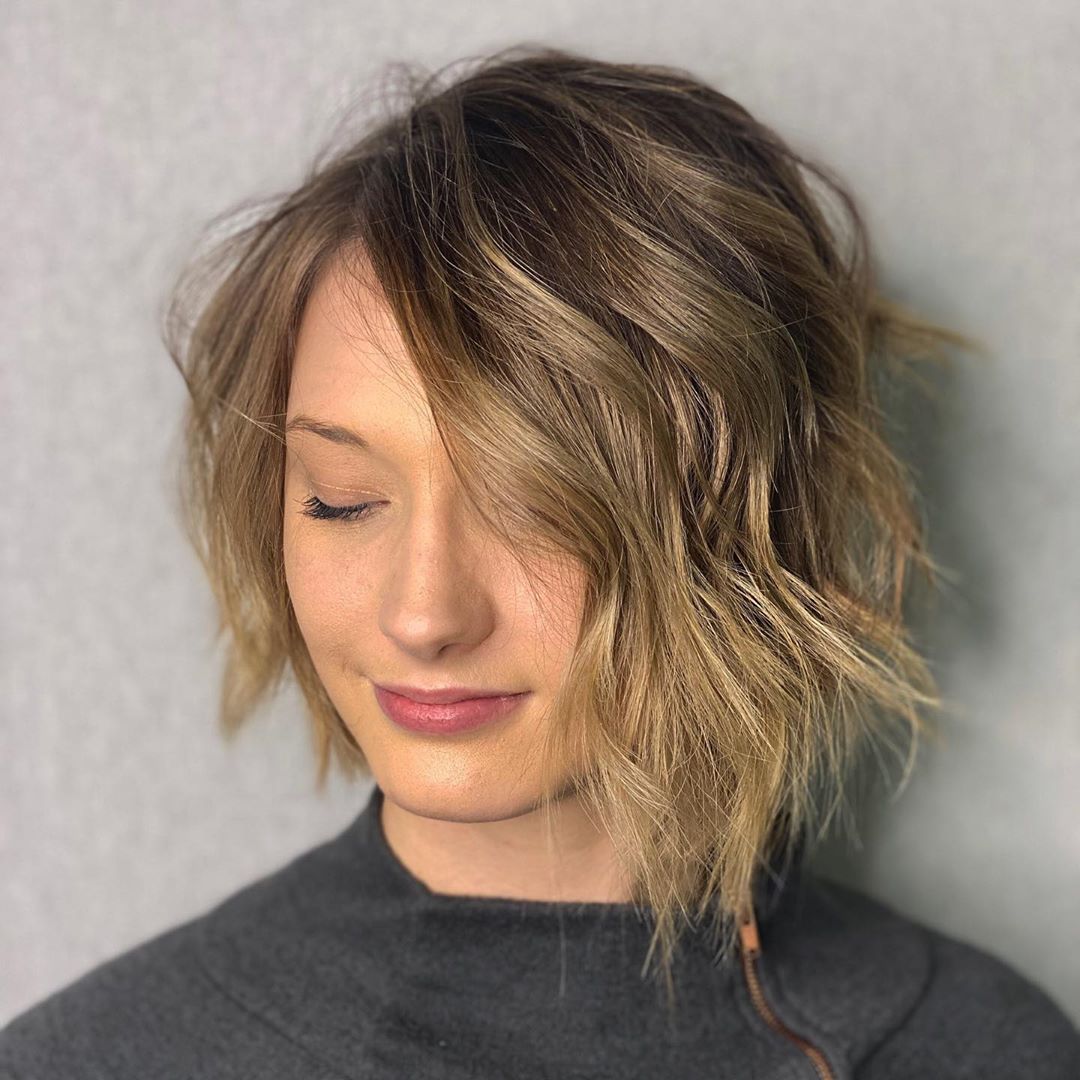 short wavy asymmetrical haircut