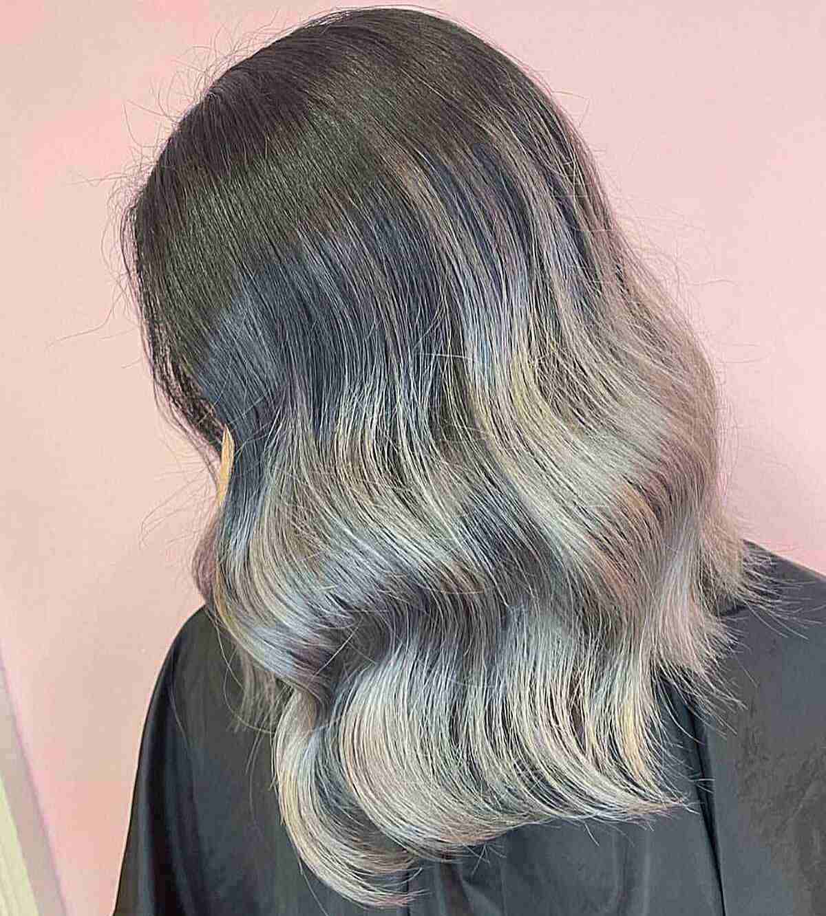 Silver Balayage Fade on Shoulder-Length Hair