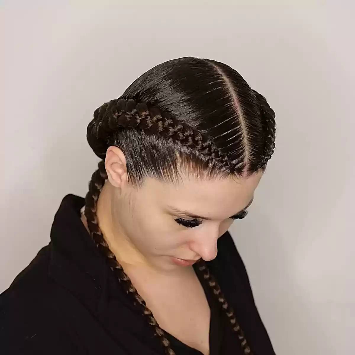 Sleek Center-Parted Dutch Braids 