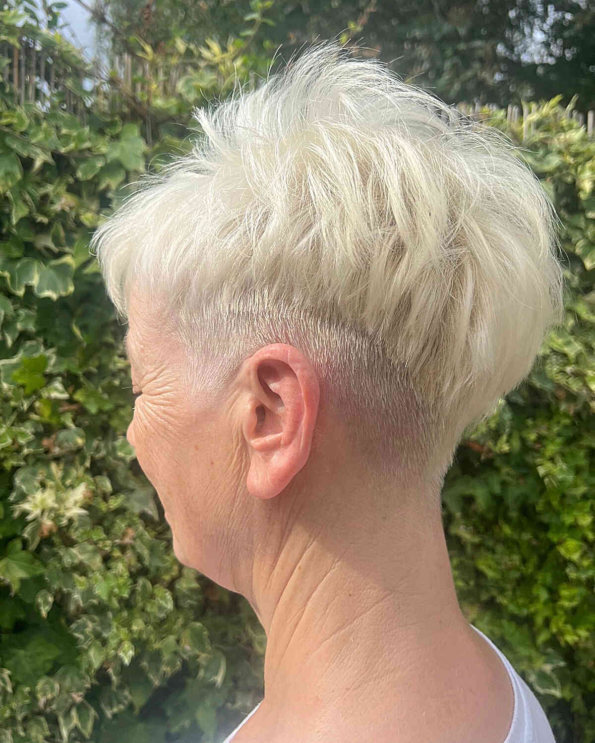 Soft Textured Undercut Choppy Pixie on Older Ladies Over 70