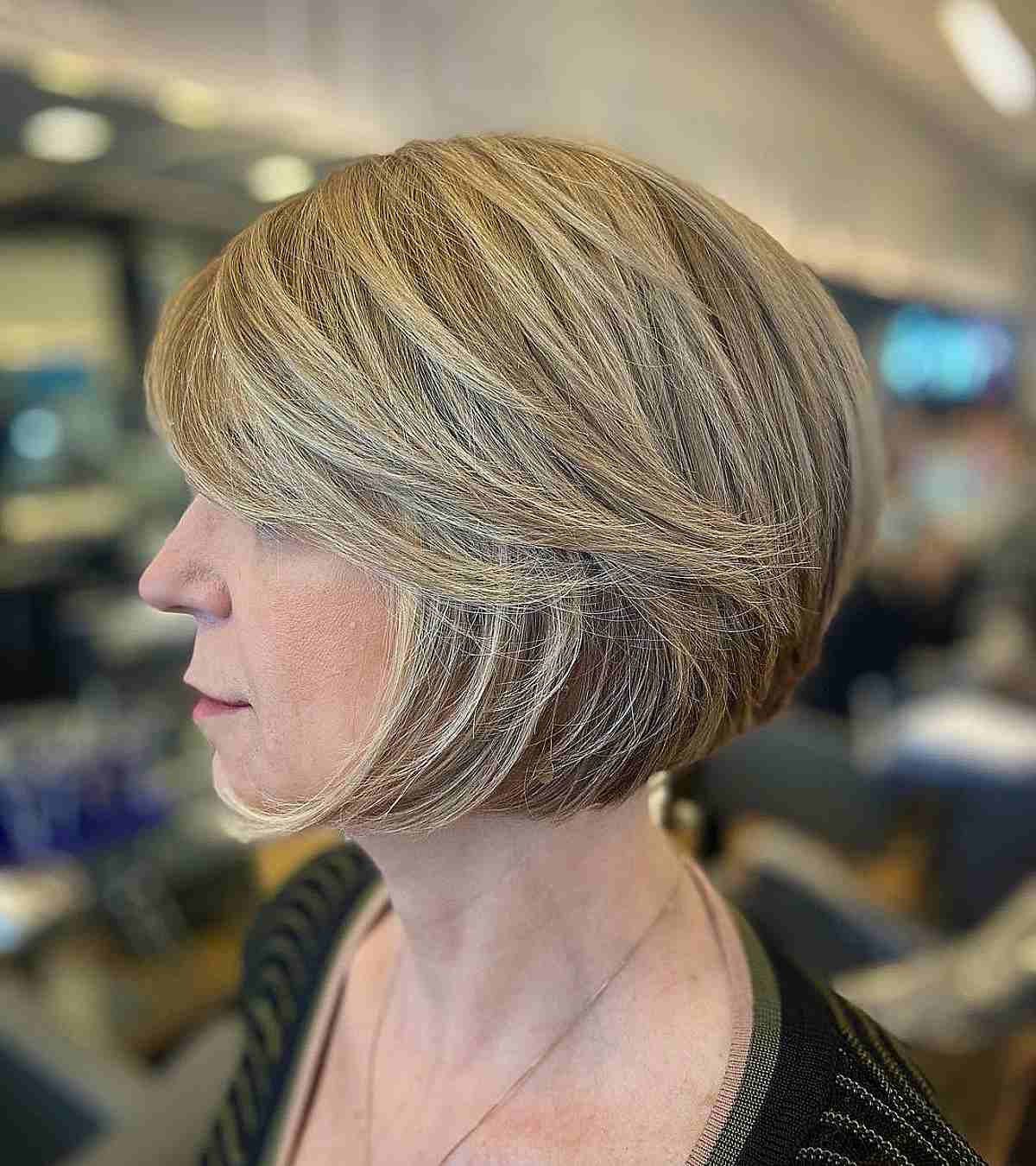 Stacked chin-length bob haircut