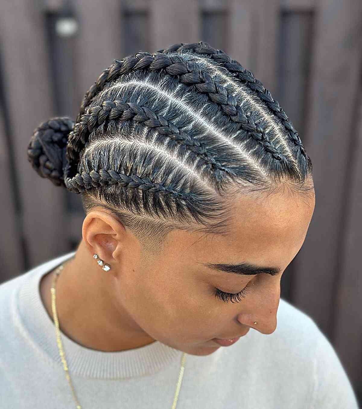 Straight Back Dutch Braids with Low Bun and Undercut