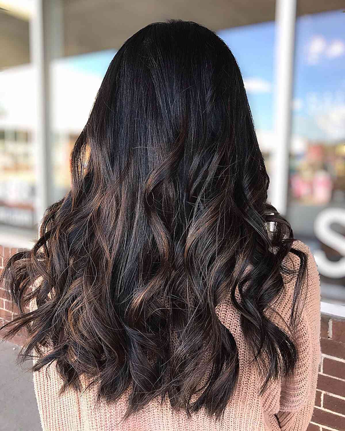 Subtle Caramel Balayage on Mid-Long Black Hair