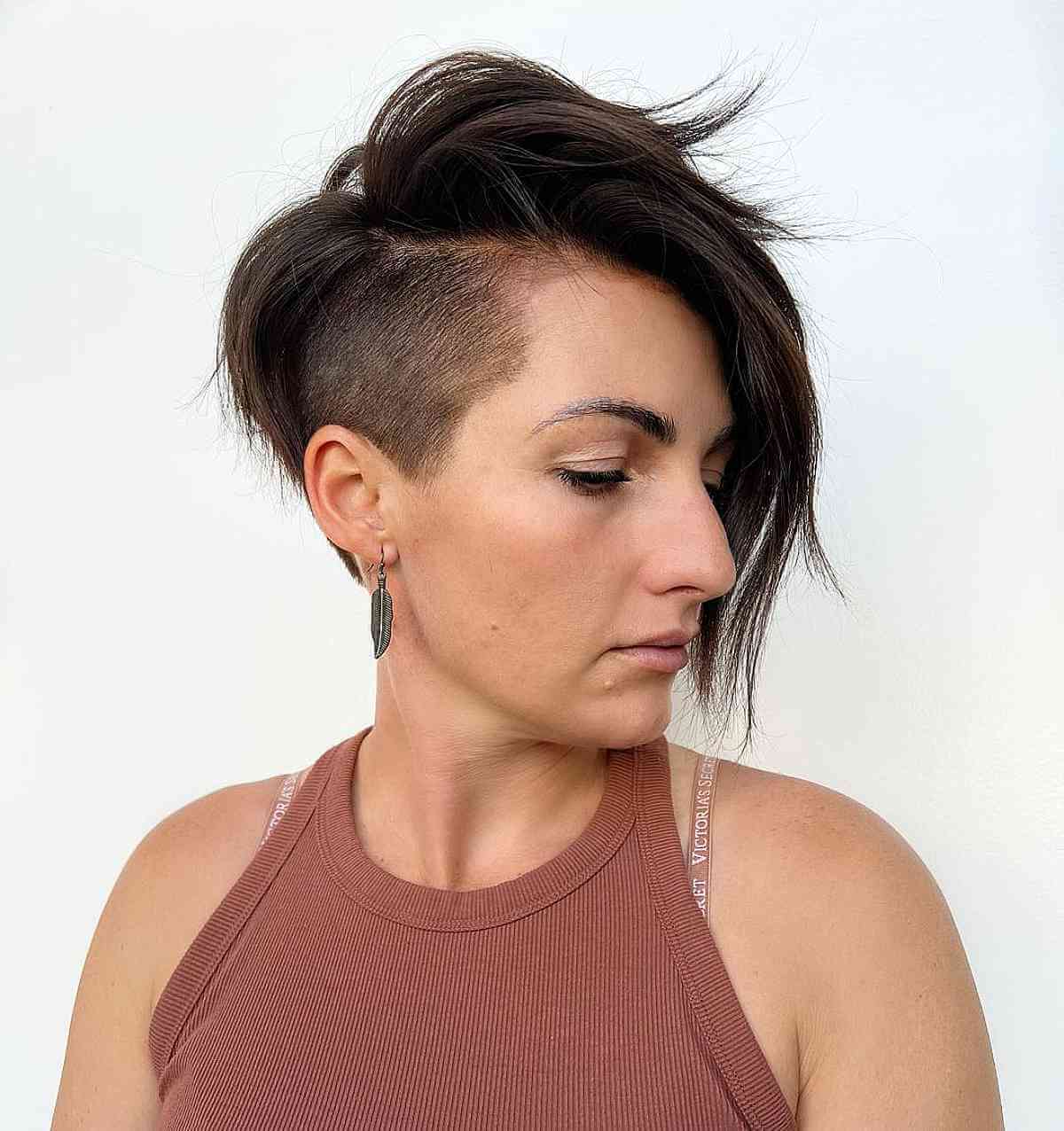 Stunning Undercut Asymmetric Brunette Haircut