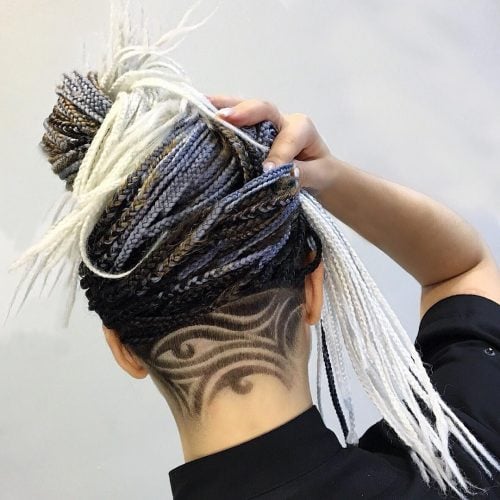 Hair Tattoo Undercut Design for Women with Braids