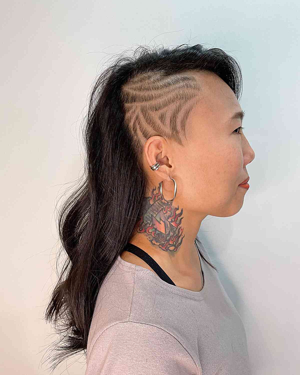 Undercut Long Hair with Hair Art for Women