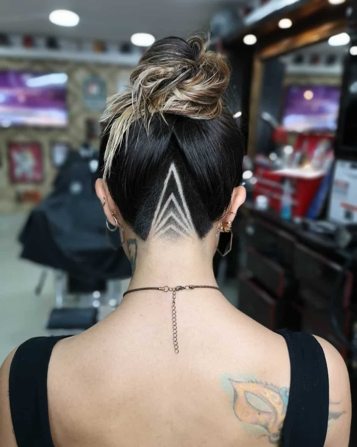 V shaped nape undercut for long haired women