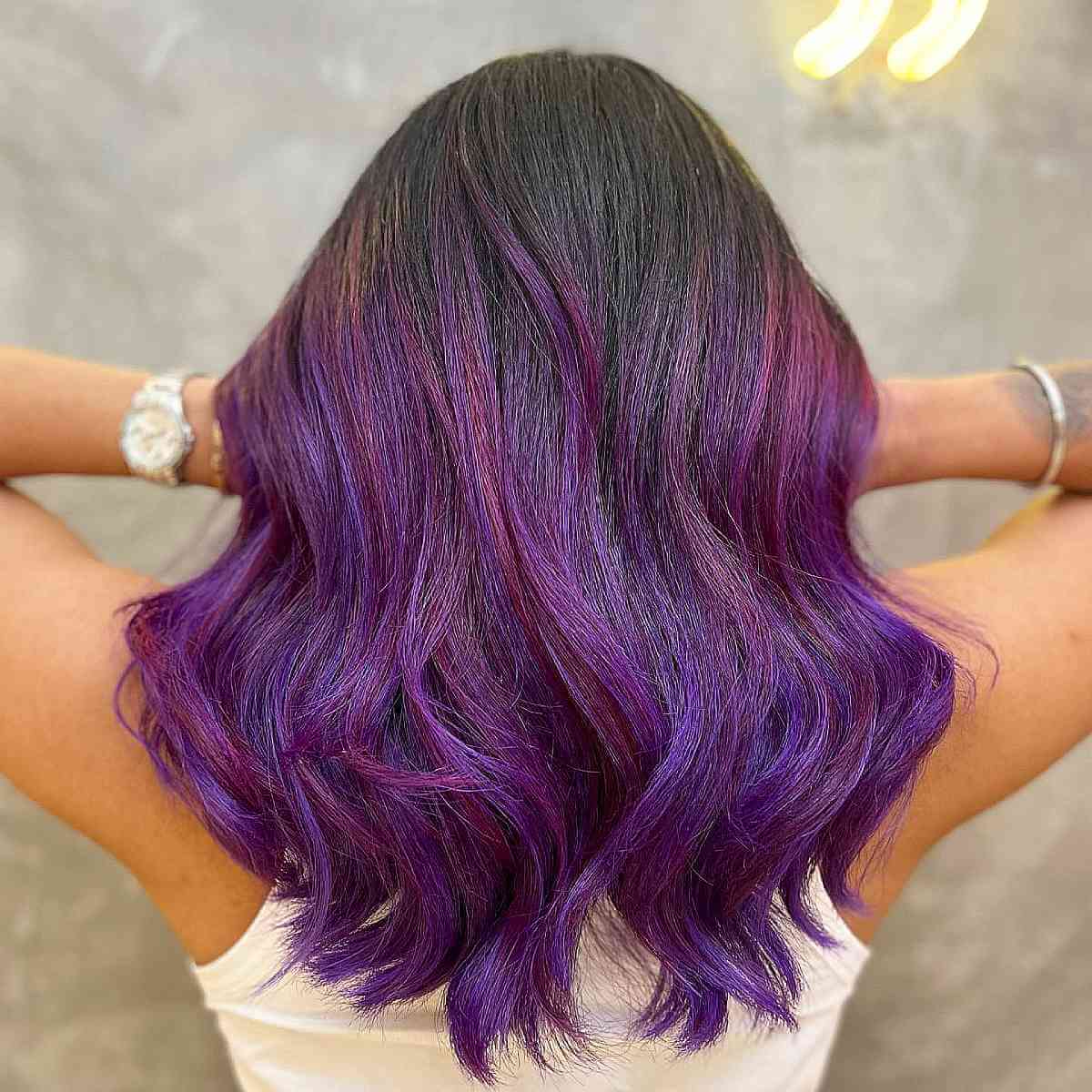 Vivid Black to Purple Balayage Ombre