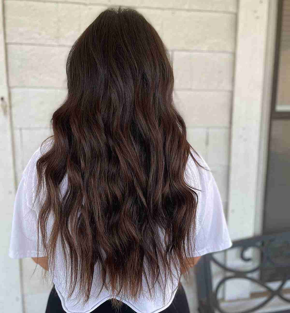 Wavy Dark Brown Hair with Textured Ends