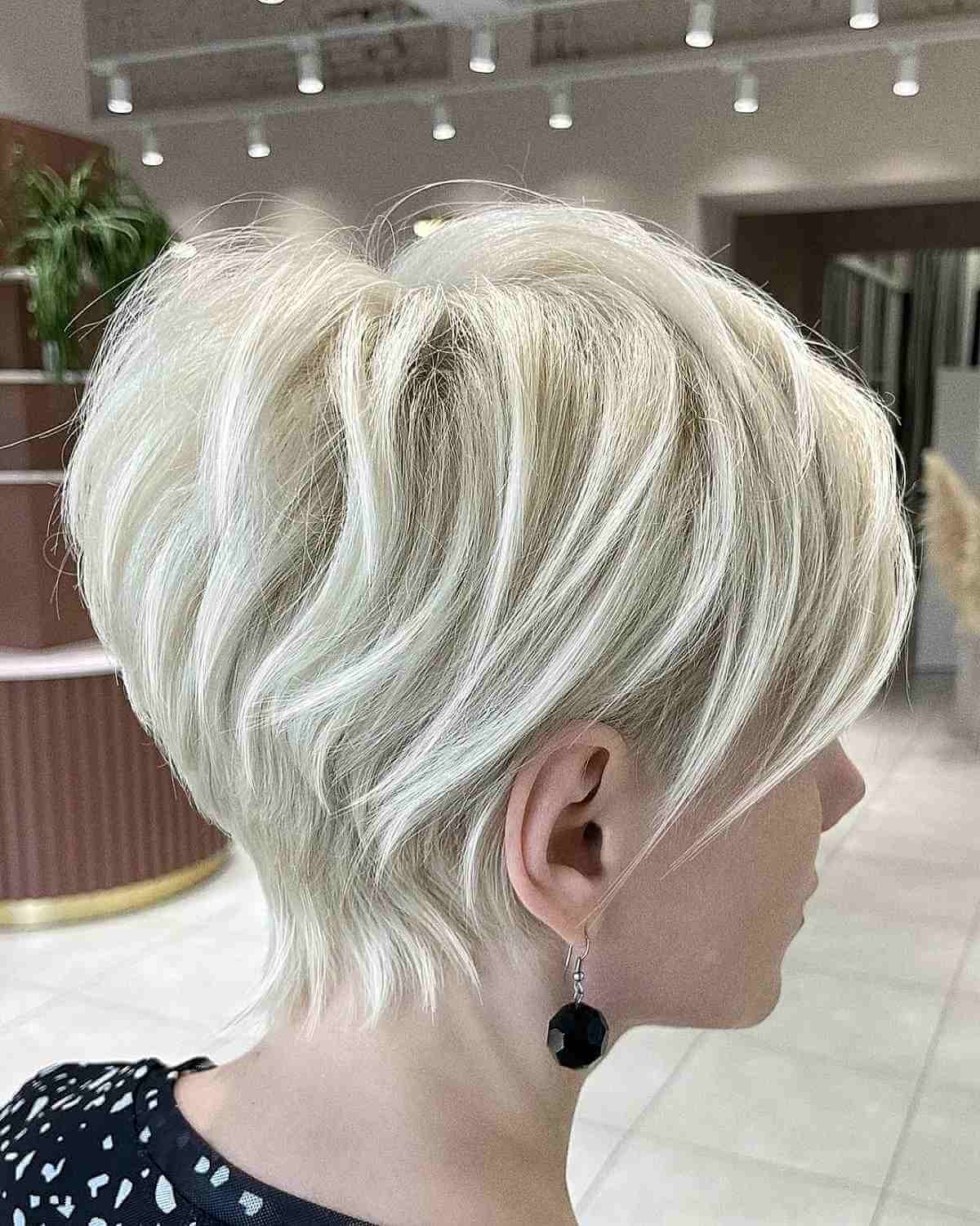 White Blonde Layered Pixie Bob